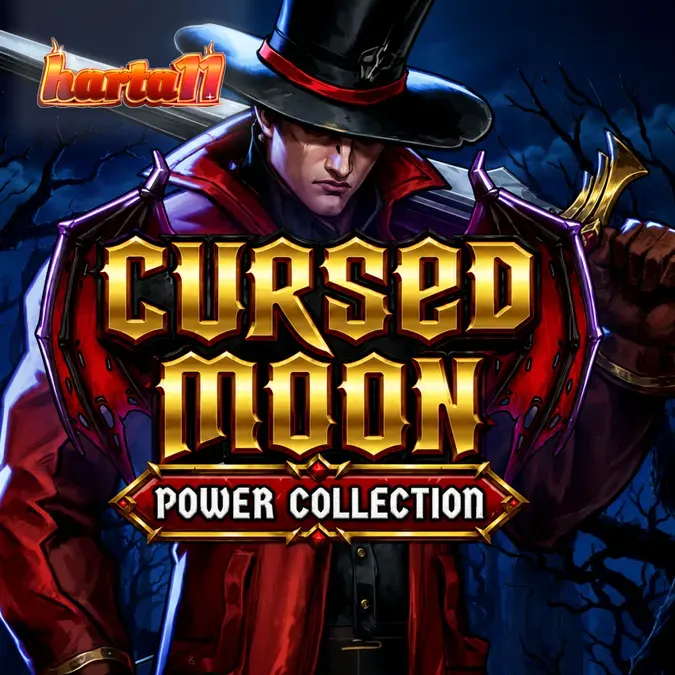 Tampilan visual permainan slot Cursed Moon Power Collection dengan tema gotik